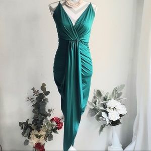 Emerald Green Satin Midi Dress w/ slit